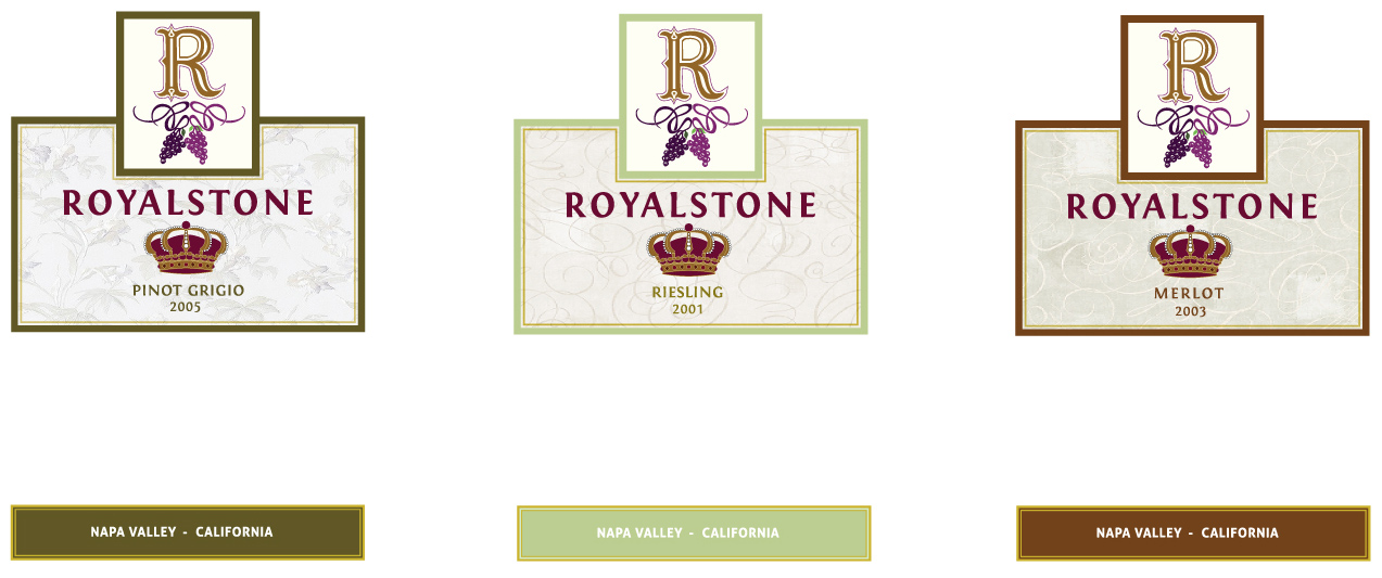 royalstone winery product labels full color front view