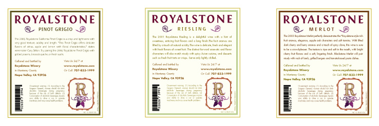 royalstone winery product labels full color back view